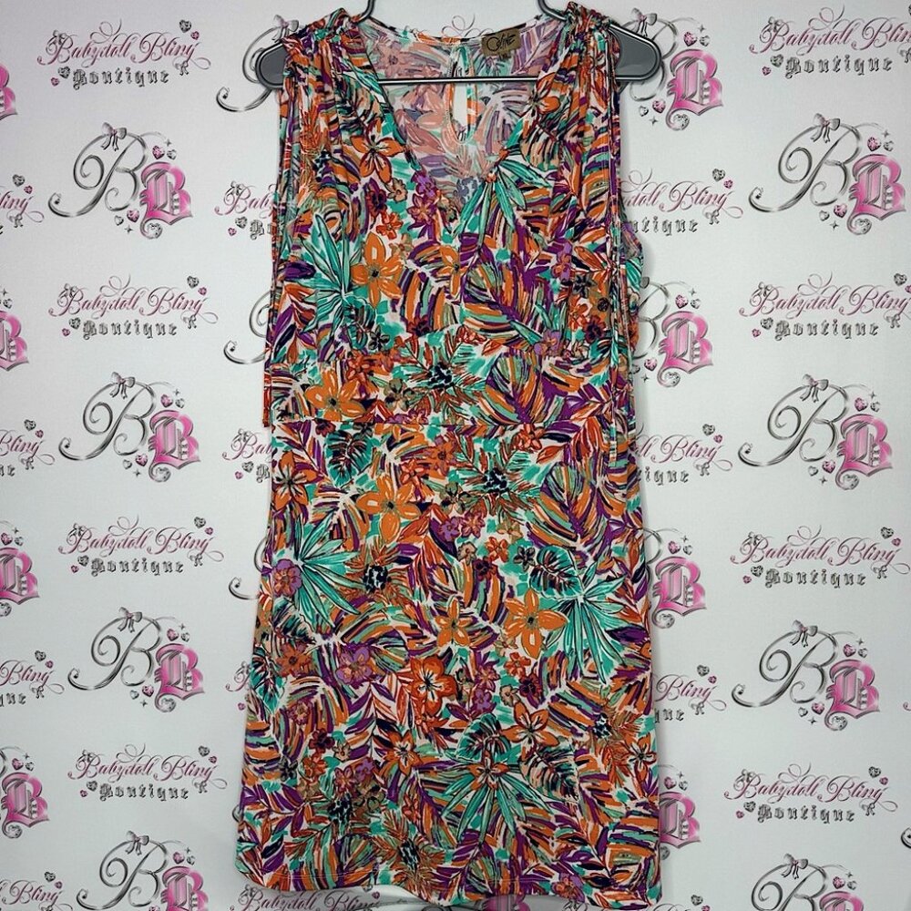 Coline dress tropical printed orange blue purple white pink tie up sleeve bows